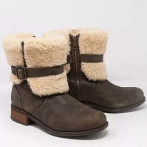 Ugg Suede Blayre II Buckle Sheepskin Boots 6.5